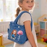 Personalized Cartoon Character Birth Flower Corduroy Crossbody Bag with Name Birthday Christmas Gift for Girls 7