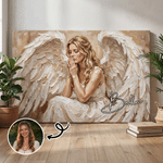 Personalised Impasto Oil Painting Angel Praying Portrait Canvas Prints with Name Home Decor Memorial Sympathy Gift for Family Friends 1