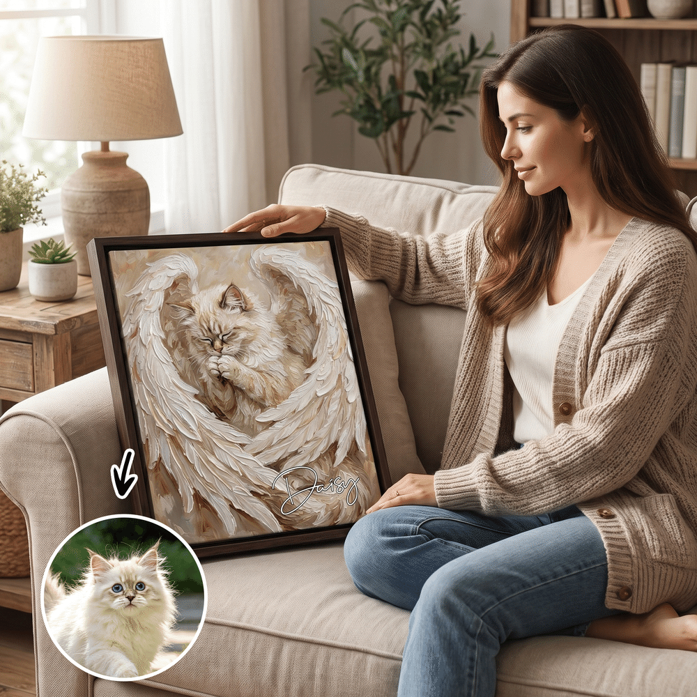 Personalized Angel Wing Style Pet Photo Canvas Prints with Name Home Wall Decor Memorial Gift for Pet Owners 6