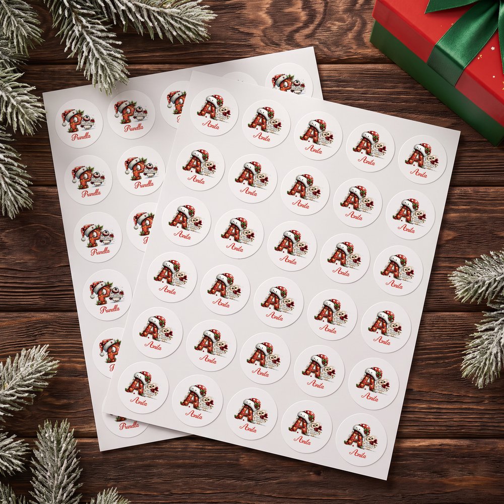 Pegatinas personalizadas de gorros navideños, renos, conejitos, Papá Noel y muñecos de nieve; etiquetas para regalos con iniciales y nombre; regalo navideño festivo para la familia y los niños 2