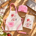 Personalized Cute Cartoon Snowman Adjustable Apron Chef Hat Storage Bag Set with Name Christmas Gift for Kid