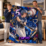 Personalized Graffiti Oil Painting Style Photo Soft Throw Blanket with Name and Number Baseball Club Birthday Gift for Baseball Player