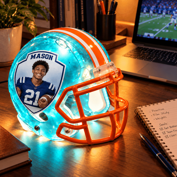 Personalized Photo Text Football Helmet LED Lamp, Handmade Sports Fan Decor Light, Unique Man Cave/Game Room Decor, Gift for Football Players & Fans