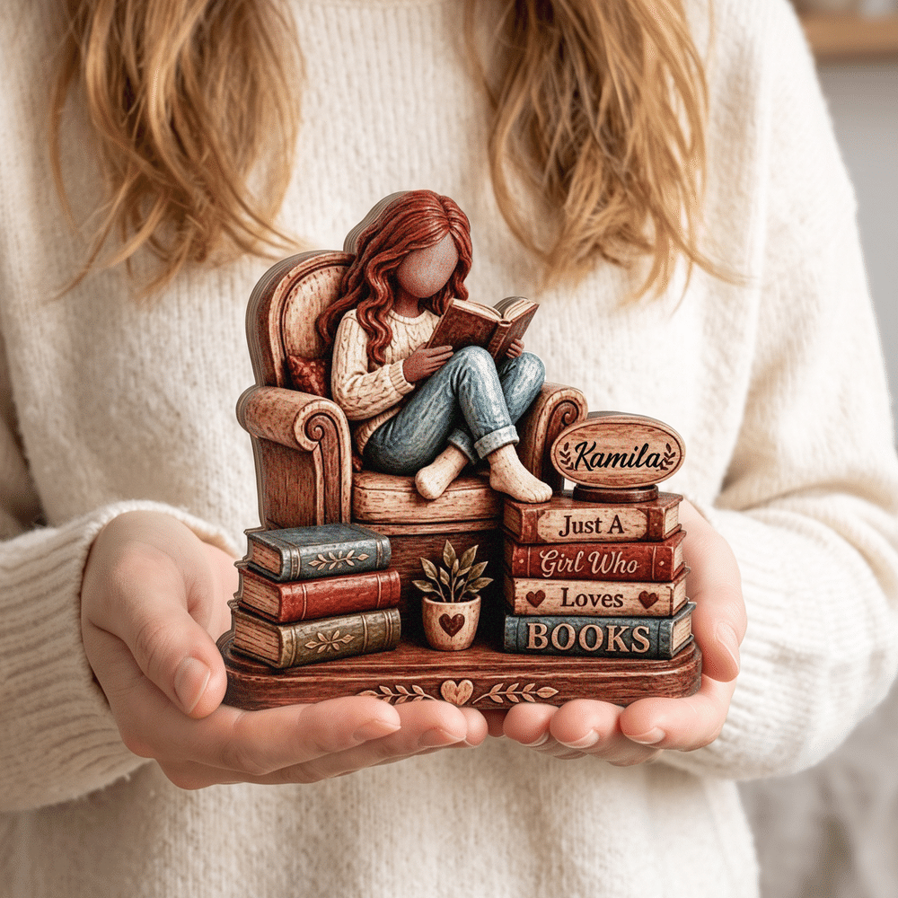 Personalised 3D-Effect Art Cartoon Reading Girl Layered Wooden Decoration with Name Desk Decor Christmas Gift for Girl Book Lover 7