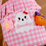 Personalized Cute Ghost Gingham Reusable Candy Basket with Name Halloween Trick or Treat Activity Gift for Kids Boys Girls