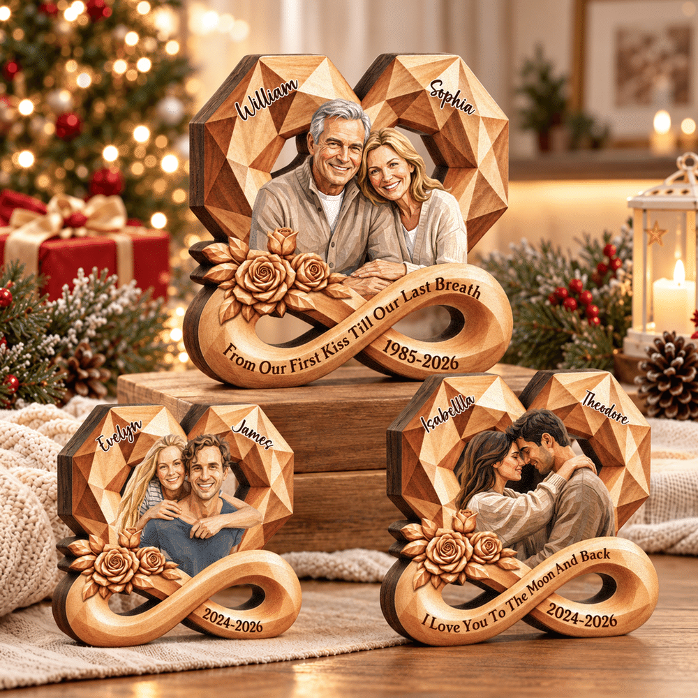 Personalised 3D-Style Art Photo Infinity Rose Layered Wooden Decoration with Name Year and Text  Anniversary Christmas Gift for Couple Husband Wife 3