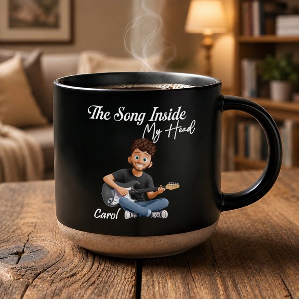 Personalised The Song Inside My Heart Guitar Cartoon Character 12 oz Ceramic Mug with Name and Title Daily Use Birthday Gift for Guitar Lover