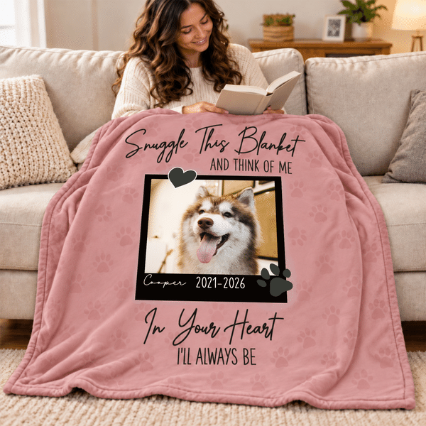 Personalized In Your Heart I'll Always Be Pet Photo Soft Throw Blanket with Name and Year Sympathy Memorial Gift for Pet Owners Dog Cat Lovers