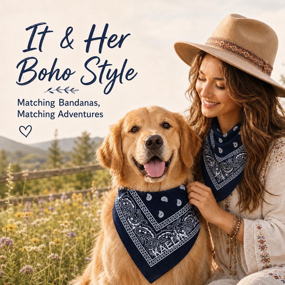 Personalized Bohemian Style Soft 100% Cotton Bandana Scarf with Embroidered Name Daily Wear Christmas Birthday Gift for Pet Owners 8