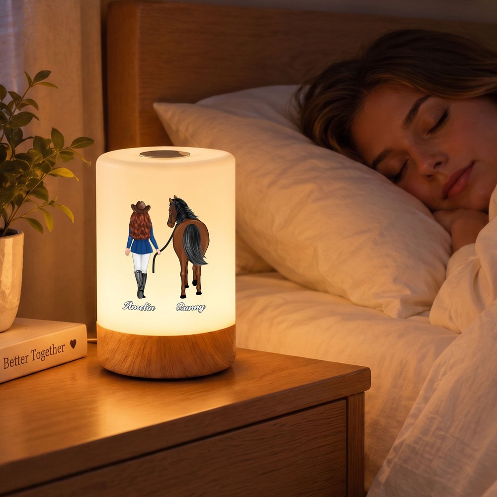 Personalisiertes Pferd & Reiter LED-Nachtlicht mit Namen | Kabellos & Dimmbar | Schlafzimmer Deko | Geburtstagsgeschenk für Reiter & Reiterinnen 3