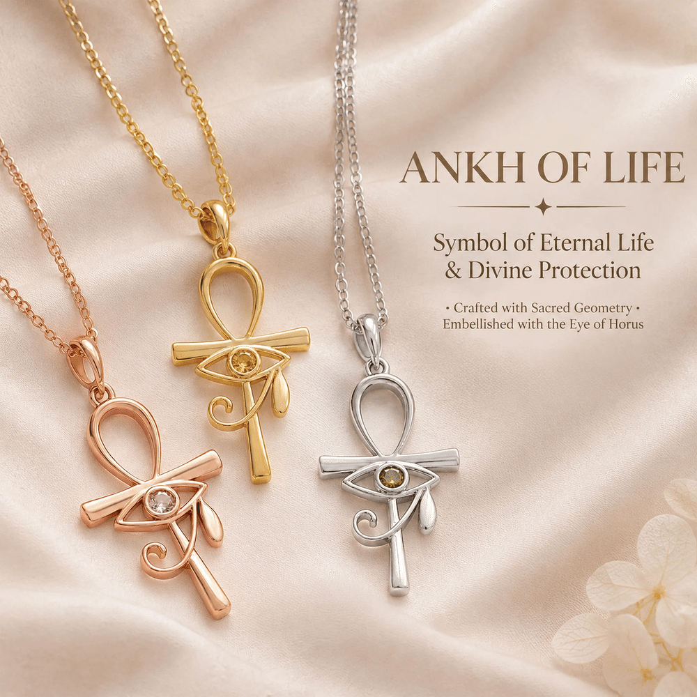Personalised Eye of Ra Ankh Cross Sterling Silver Necklace with Birthstone Dainty Family Jewellery Birthday Anniversary Gift for Women 7