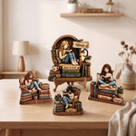 Personalised 3D-Effect Art Cartoon Reading Girl Layered Wooden Decoration with Name Desk Decor Christmas Gift for Girl Book Lover 1