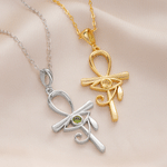 Personalised Eye of Ra Ankh Cross Sterling Silver Necklace with Birthstone Dainty Family Jewellery Birthday Anniversary Gift for Women 1