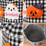 Personalized Cute Ghost Gingham Reusable Candy Basket with Name Halloween Trick or Treat Activity Gift for Kids Boys Girls