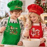 Personalized 3D-Style Art Cartoon Photo Kid Baking Apron Chef Hat Set with Name and Pocket Kitchen Accessory Daily Use Birthday Gift for Children