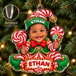 Décoration de sapin Noël en acrylique personnalisée avec photo visage du bébé et nom - Cadeau de Noël pour la famille les nouveaux parents