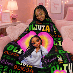 Personalized Cute Cartoon Character Photo Rainbow Heart Name Word Cloud Soft Throw Blanket Birthday Christmas Gift for Teen Girls Daughters 5