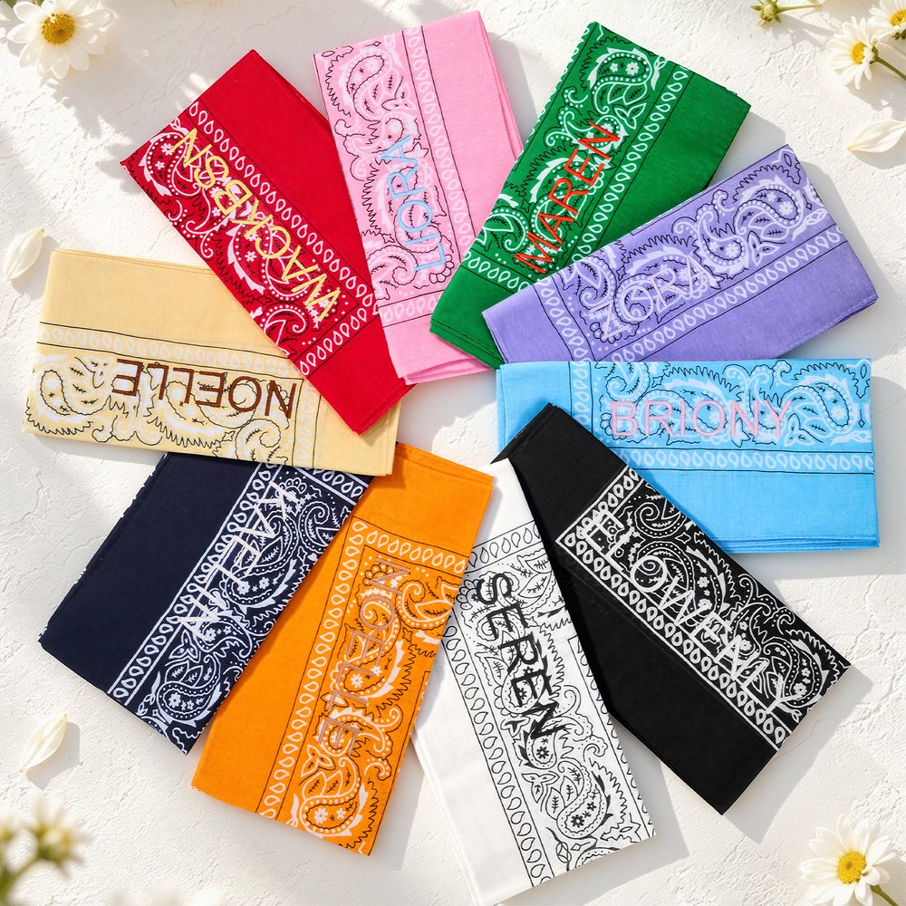 Personalized Bohemian Style Soft 100% Cotton Bandana Scarf with Embroidered Name Daily Wear Christmas Birthday Gift for Pet Owners 2