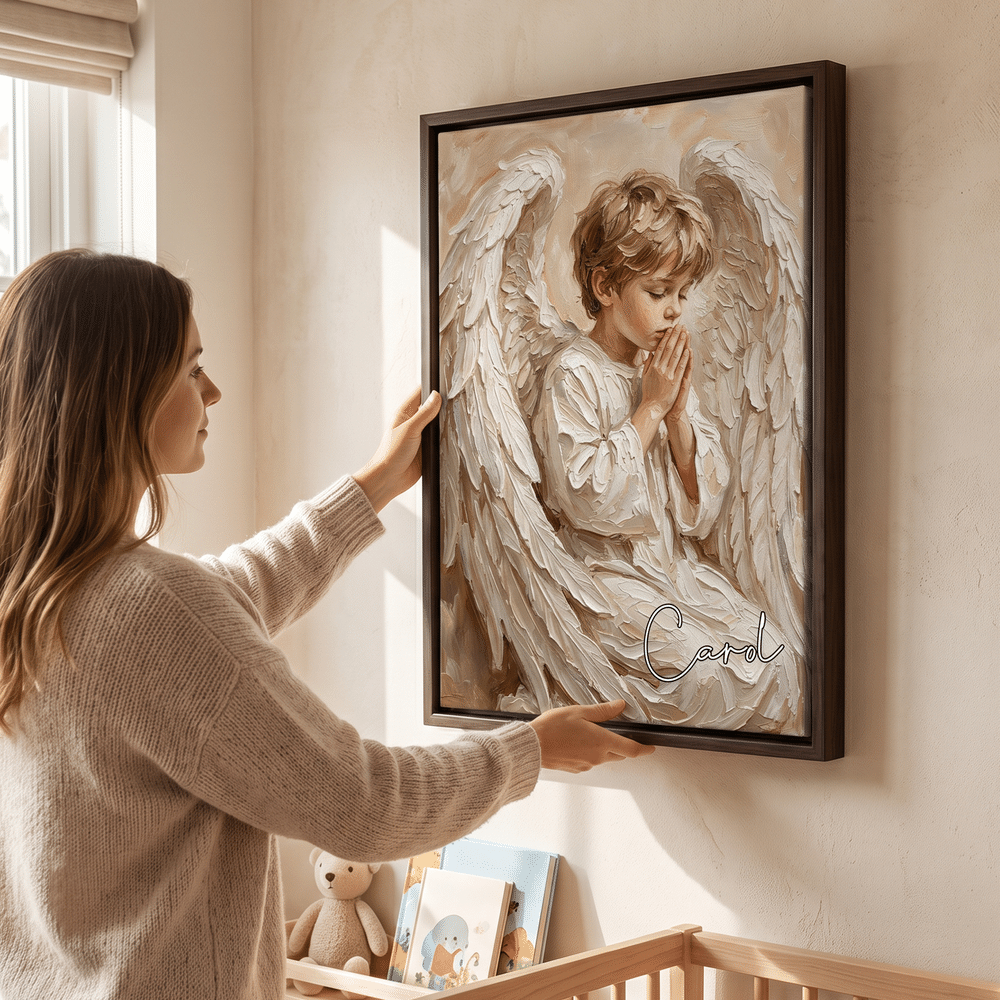 Personalised Impasto Oil Painting Angel Praying Portrait Canvas Prints with Name Home Decor Memorial Sympathy Gift for Family Friends 8