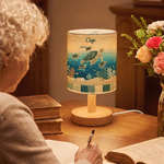 Personalised Sea Turtle Ocean Quilt Style Linen Table Lamp with Name and Title Home Decor Christmas Birthday Gift for Grandma Mum Family 4