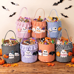 Personalized Cute Ghost Gingham Reusable Candy Basket with Name Halloween Trick or Treat Activity Gift for Kids Boys Girls