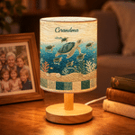 Personalised Sea Turtle Ocean Quilt Style Linen Table Lamp with Name and Title Home Decor Christmas Birthday Gift for Grandma Mum Family 1