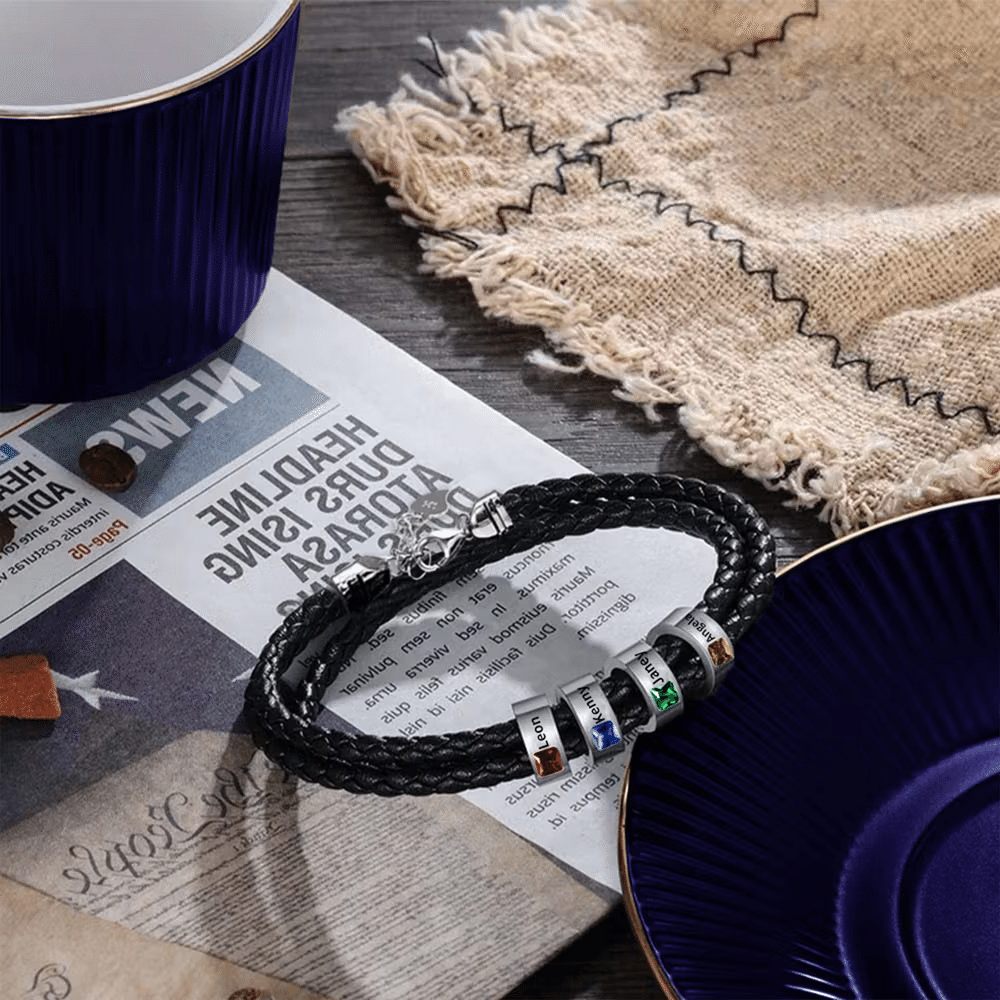 Pulsera de cuero trenzada personalizada con nombre y piedra de nacimiento - regalo de cumpleaños y ocasiones especiales para hombres y mujeres 5