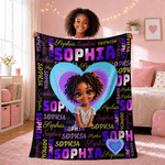 Personalized Cute Cartoon Character Photo Rainbow Heart Name Word Cloud Soft Throw Blanket Birthday Christmas Gift for Teen Girls Daughters 1