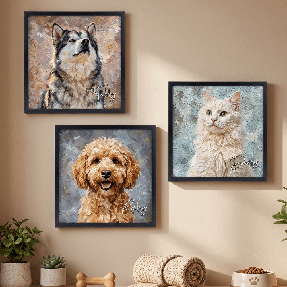 Personalized Oil Painting Style Pet Photo Canvas Prints with Name Home Wall Decor Ship from USA Birthday Gift for Pet Owners Lovers 4