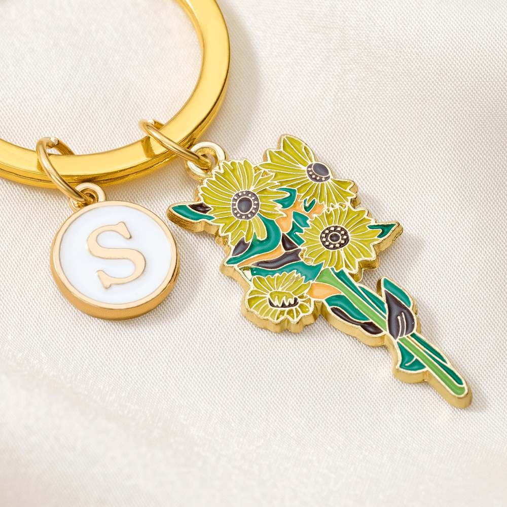 Personalised Colourful Flower Bouquet Keychain Bag Charm with Initial Daily Use Holiday Birthday Gift for Women Besties 5