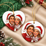 Personalised Exaggerated Western Comic Style Photo Heart Round Ceramic Ornament with Text Tree Decor Christmas Gift for Family 2