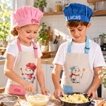 Personalized Cute Cartoon Snowman Adjustable Apron Chef Hat Storage Bag Set with Name Christmas Gift for Kid