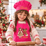 Personalized 3D-Style Art Cartoon Photo Kid Baking Apron Chef Hat Set with Name and Pocket Kitchen Accessory Daily Use Birthday Gift for Children