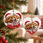 Personalised Exaggerated Western Comic Style Photo Heart Round Ceramic Ornament with Text Tree Decor Christmas Gift for Family 3