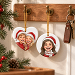 Personalised Exaggerated Western Comic Style Photo Heart Round Ceramic Ornament with Text Tree Decor Christmas Gift for Family 6