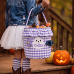 Personalized Cute Ghost Gingham Reusable Candy Basket with Name Halloween Trick or Treat Activity Gift for Kids Boys Girls
