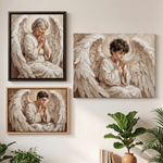 Personalised Impasto Oil Painting Angel Praying Portrait Canvas Prints with Name Home Decor Memorial Sympathy Gift for Family Friends 3