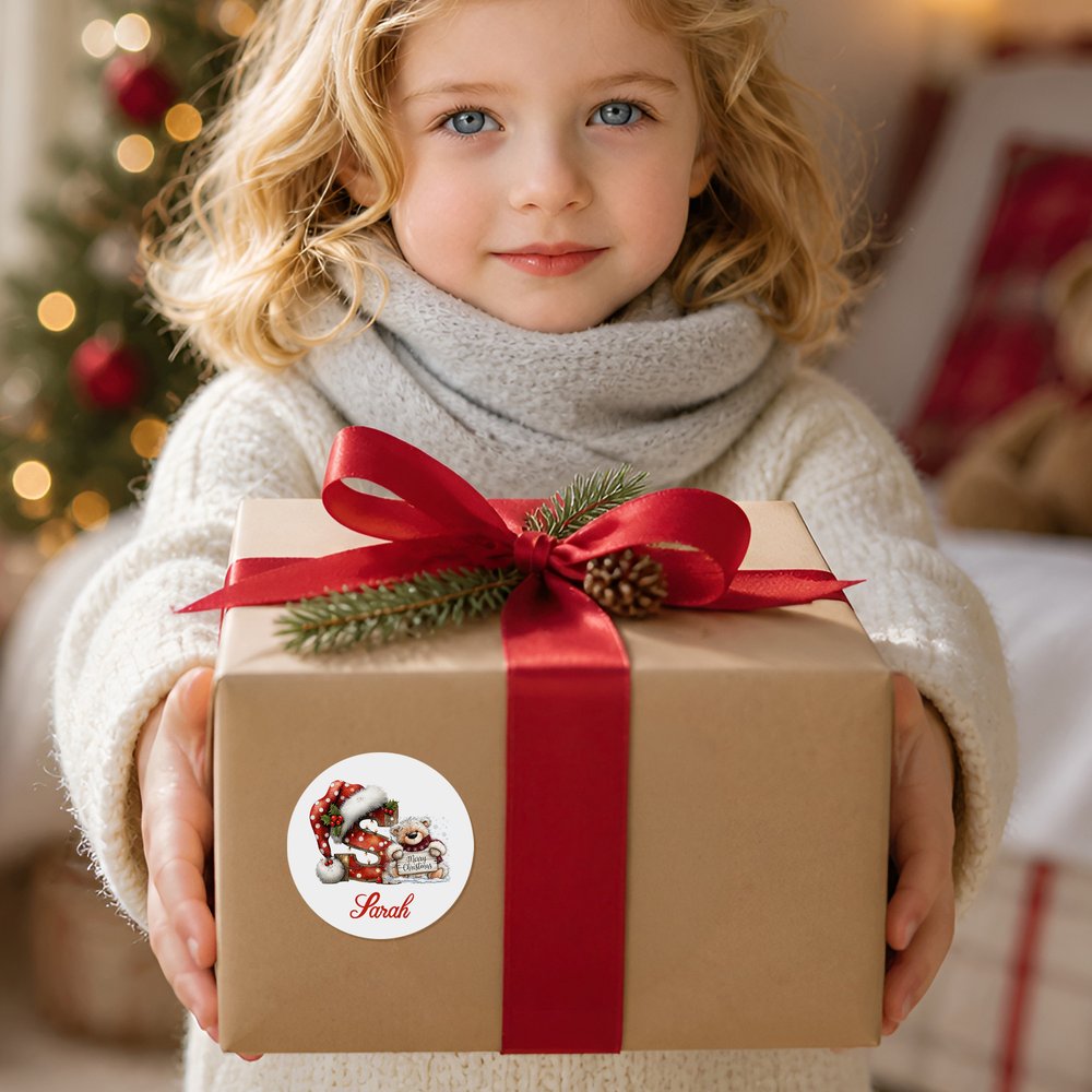 Pegatinas personalizadas de gorros navideños, renos, conejitos, Papá Noel y muñecos de nieve; etiquetas para regalos con iniciales y nombre; regalo navideño festivo para la familia y los niños 3
