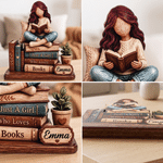 Personalised 3D-Effect Art Cartoon Reading Girl Layered Wooden Decoration with Name Desk Decor Christmas Gift for Girl Book Lover 6