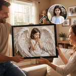 Personalised Impasto Oil Painting Angel Praying Portrait Canvas Prints with Name Home Decor Memorial Sympathy Gift for Family Friends 5