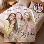 Personalized Star Watercolor Style Character Photo Soft Throw Blanket with Names Home Decor Birthday Gift for Best Friends Besties 2