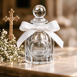 Personalized Cross Refillable Holy Water Glass Bottle with Name Date and White Bow Ribbon Baby Shower Baptism Gift for Newborn 1