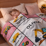 Personalised Cartoon Construction Vehicle Soft Throw Blanket with Name Birthday Christmas Gift for Kid Lorry Lover 5