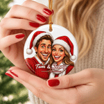 Personalised Exaggerated Western Comic Style Photo Heart Round Ceramic Ornament with Text Tree Decor Christmas Gift for Family 5