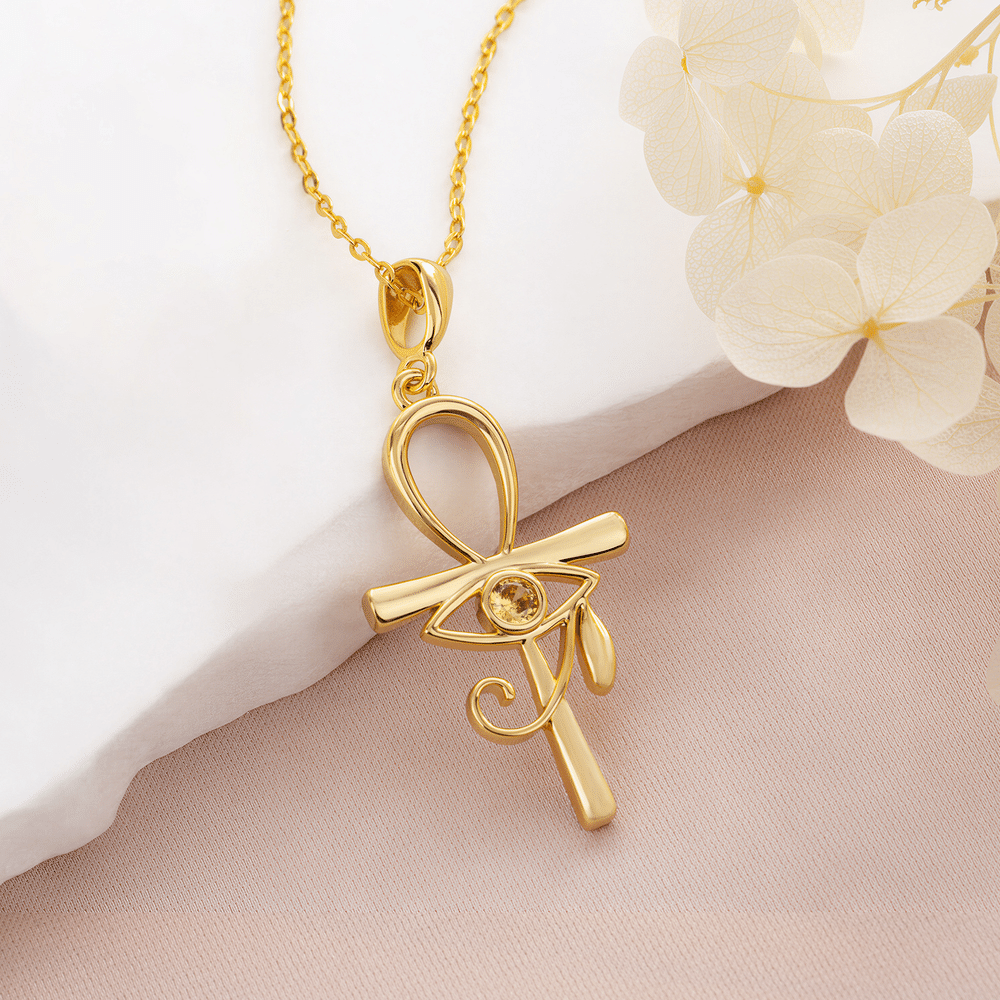 Personalised Eye of Ra Ankh Cross Sterling Silver Necklace with Birthstone Dainty Family Jewellery Birthday Anniversary Gift for Women 5