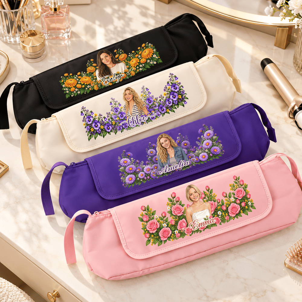 Sac de rangement portable pour tige chauffante, personnalisé avec une fleur de naissance et un personnage de dessin animé, avec prénom – Accessoires de voyage – Cadeau de Noël pour femme 2