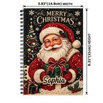 Personalised Christmas Shiny Diamond Style Santa Claus A5 Spiral Journal Notebook with Name and 120 Lined Pages Christmas Gift for Kids
