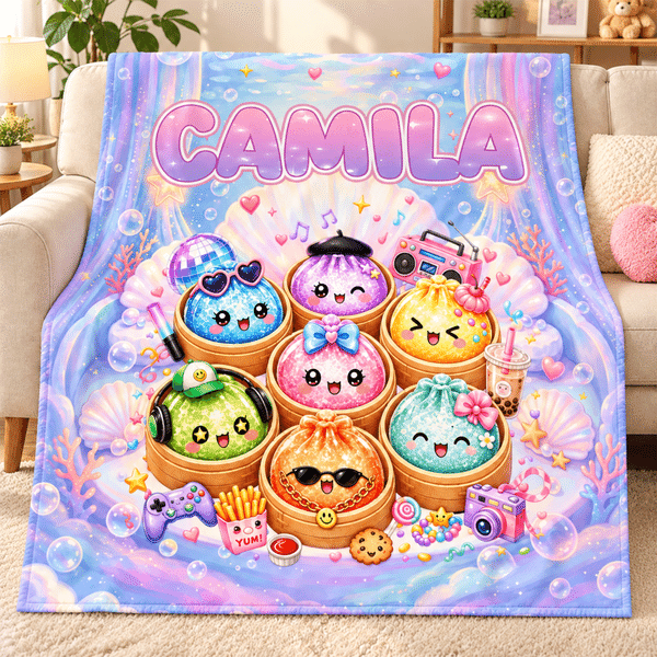 Personalized Dreamy Cartoon Dumpling Soft Throw Blanket with Name Home Decor Birthday Christmas Gift for Boys Girls Teenagers