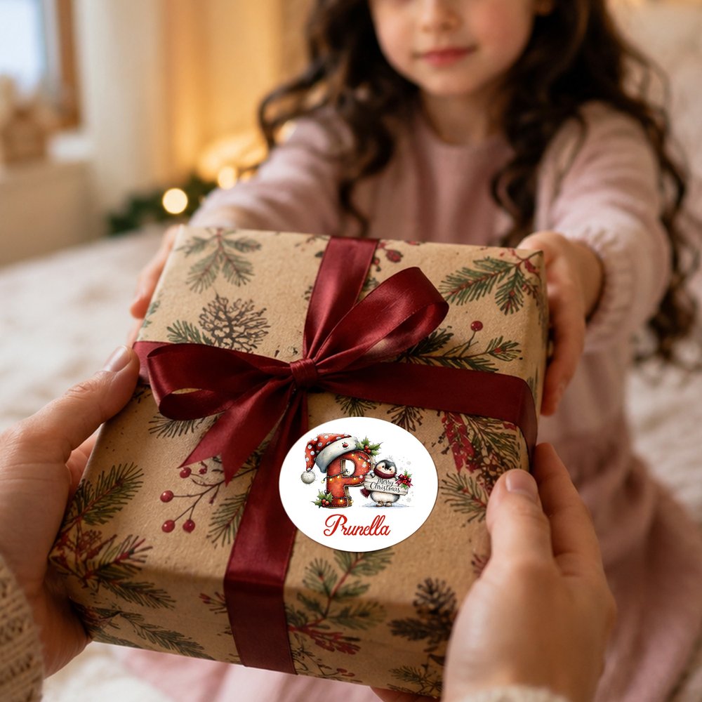 Pegatinas personalizadas de gorros navideños, renos, conejitos, Papá Noel y muñecos de nieve; etiquetas para regalos con iniciales y nombre; regalo navideño festivo para la familia y los niños 4