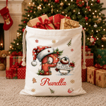 Personalized Merry Christmas Santa Claus Snowflake Large Canvas Drawstring Gift Bag with Name and Initial Christmas Gift for Kids 5